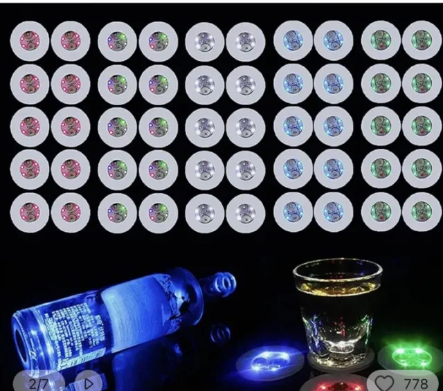 4x LED Mehrfarbig Blinkendes Aufleuchten Untersetzer Getränke Matten Basis Bierflasche 🙂 🙂