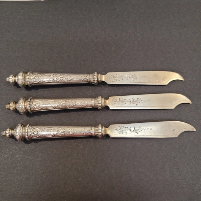 Lot of 3 - 7" Fruit Knives Engraved Imperial Russian 84 Silver Riga ? Knife Lot of 3 - 7" Fruit Knives Engraved Imperial Russian 84 Silver Riga ? Knife