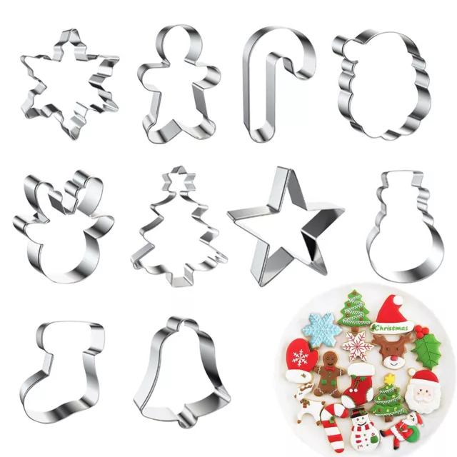 10pcs Christmas Cookie Cutter Set Stainless Steel Cutters Baking Cookies Cutter