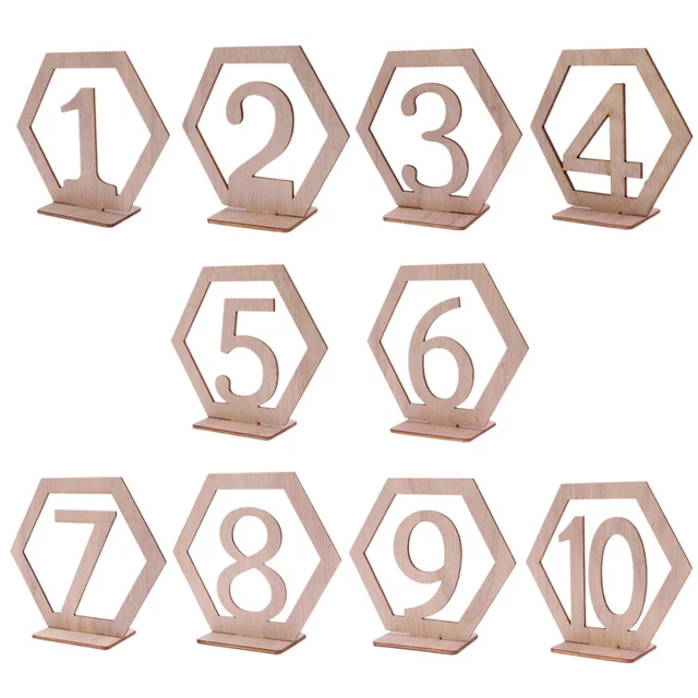 10 pz 1-10 numeri da tavolo in legno matrimonio con base esagonale numero da tavolo cavo