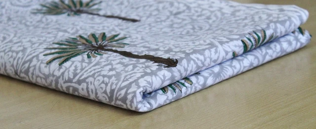 Indio Handmade El Palmera Tela Mano Bloque Estampado Ropa Costura Yardas