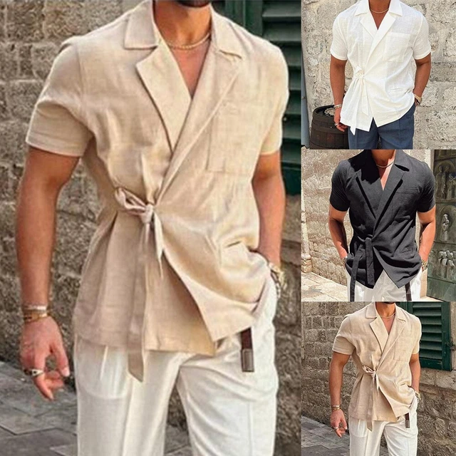 Camicia abito uomo maniche corte colletto camicia camicetta top stringato per ab