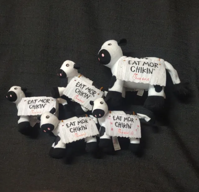Chick-Fil-A Cow Plush Doll Toy Eat Mor Chikin 4" & 6" LIMITED EDITION ~ LOT OF 5