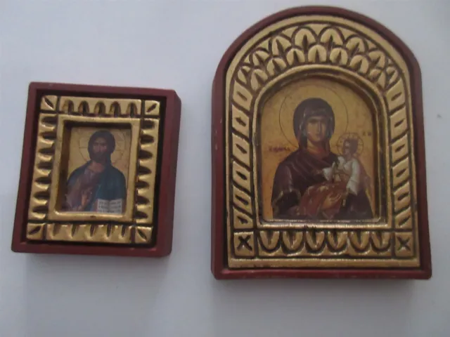 vintage 2 lots Virgin Mary icon of Jesus Christ mini plaques