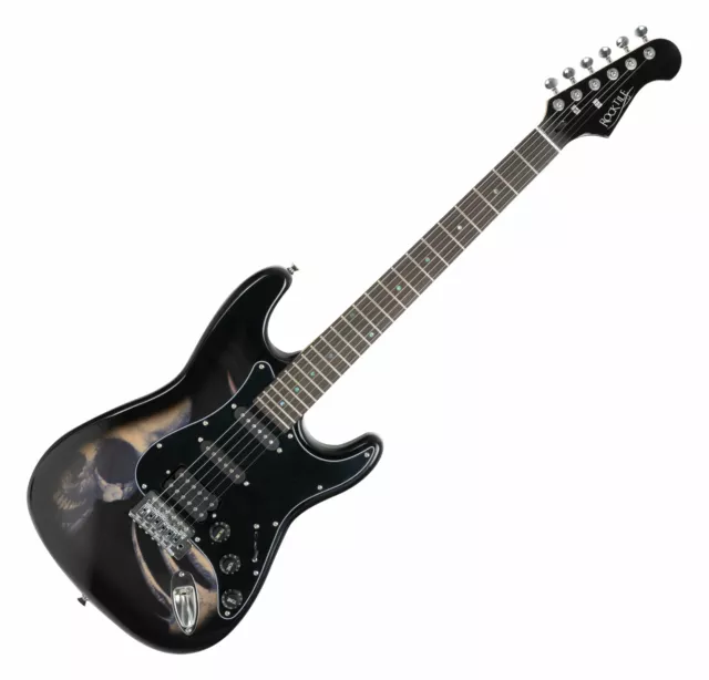 Guitare Electrique 2 Bobinages Simple 1 Humbucker 2,5m Cable Design Skull Noir