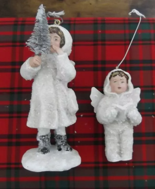 Set of 2 Frosted Victorian Angel ornaments, Silver Tree, Ragon House, NWT