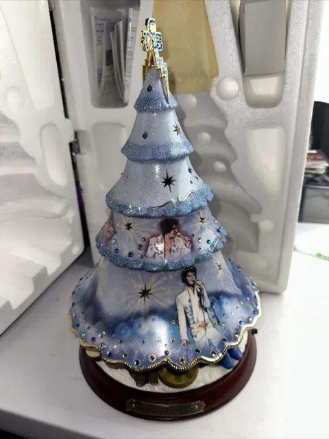 Elvis Presley Musical Light Up Blue Christmas Porcelain Tree Bradford Exchange