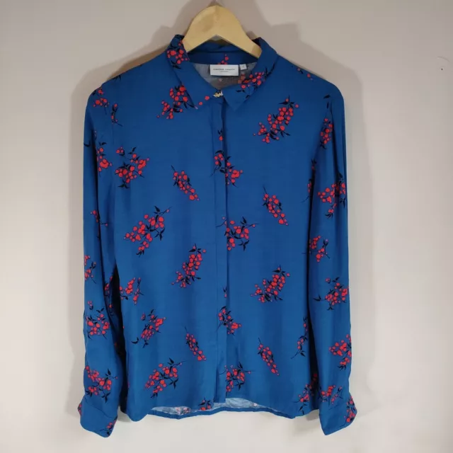 Fabienne Chapot Blouse Shirt Size Large Blue long sleeve Berry Pattern