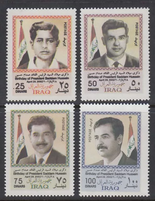 Irak Iraq 2002 ** Mi.1686/89 Geburtstag Saddam Hussein Präsident Flagge