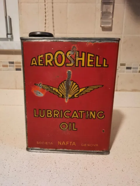 Aeroshell latta olio originale anni '30 Nafta Genova, oil in can bidon huile
