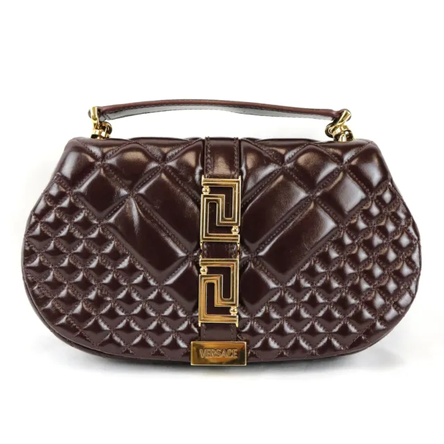 Versace Greca Goddess Shoulder Bag With Top Handle And Gold Greca Hardware