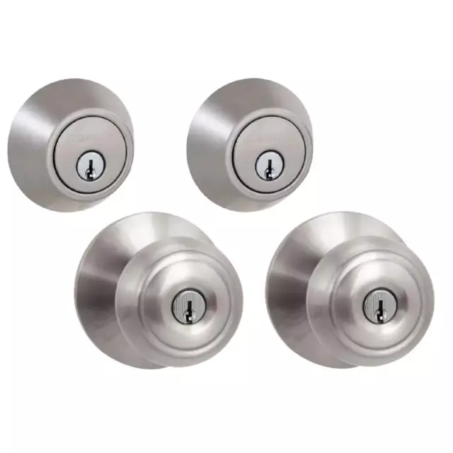 NEW Hartford Door Lock Single Cylinder Keyed Entry Satin Nickel 2 Set Deadbolt