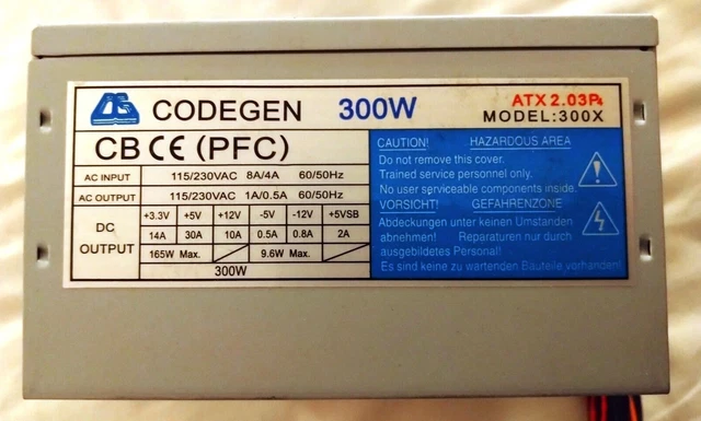 CODEGEN SWITCHING POWER Supply Unit 300W 20 Pin SATA Model 300X ATX 2. ...