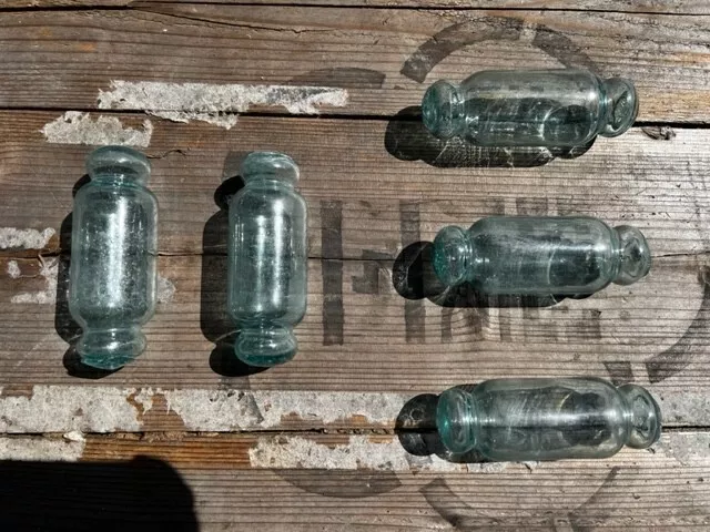 Lot of 5 Blue Japanese Antique Glass Fishing Floats - Rollers / Rolling Pin
