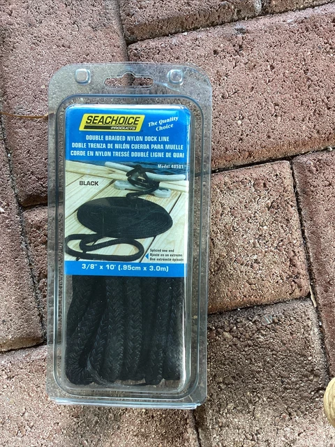 Seachoice 40501 Double Braid Nylon Dock Line, Black, 3/8-Inch x 10 Feet, 15-I...