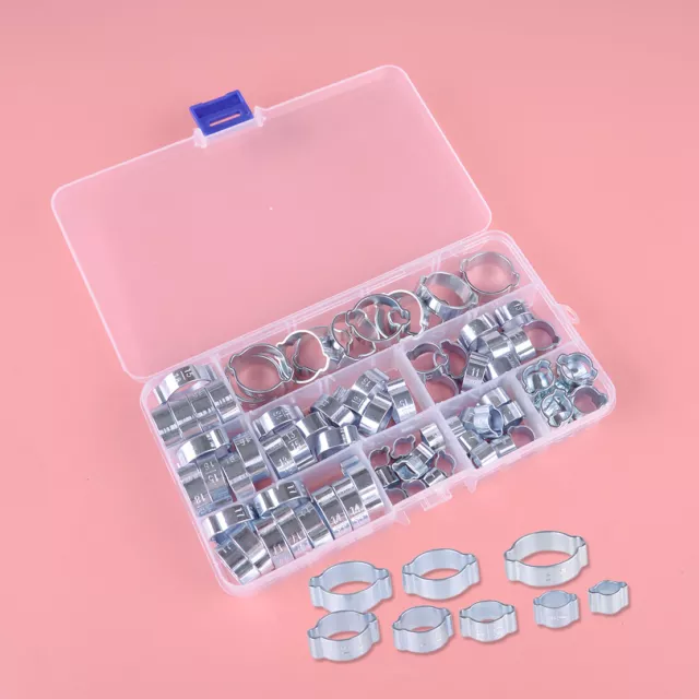 80x Double Ear Clamp O Clips Crimp Air Silicone Petrol Water Fuel Hose Pipe New