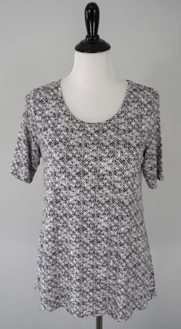 J. Jill Wearever Black White Diamond Short Sleeve Stretch Top Shirt Size Small