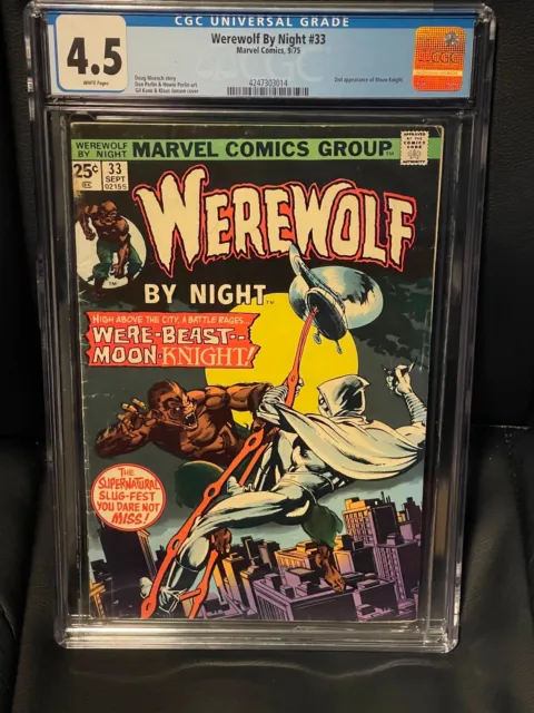 Werewolf by Night 33 CGC 4.5 White Pages 1975 2nd App of Moon Knight (after #32)