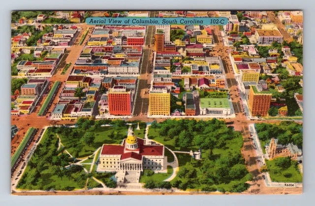Columbia SC-South Carolina, Aerial View Of City, Antique, Vintage Postcard