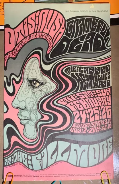 Grateful Dead 1967 Fillmore Auditorium Bill Graham Concert Poster Bg-51 -Nice!