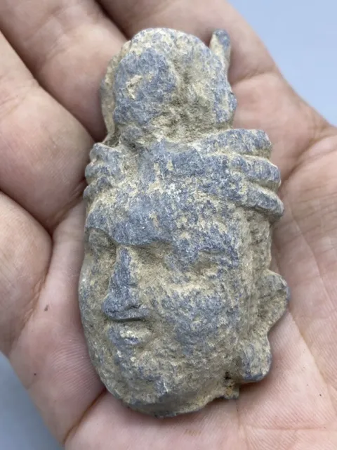 Ancient Gandhara Schist Stone Fragment Head Of A Buddha Circa 200Bc-200Ad