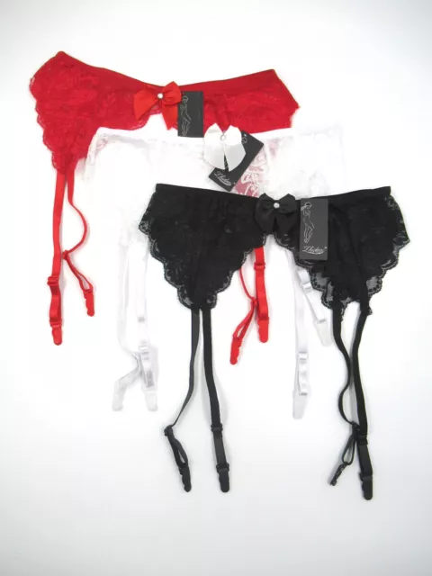 Sexy Suspender Belt Garter Lingerie Erotic Lace Bow UK 8 - 12 Elastic Waist