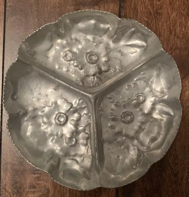 Vintage Pressed Floral 3 Section Aluminum Serving Plate