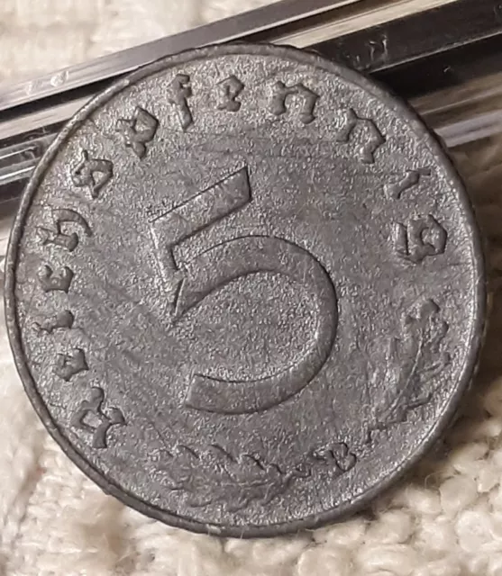 Vintage 1941-B , WW2 German 5 Reichspfennig,WWII Era Circulated Coin With Flaws