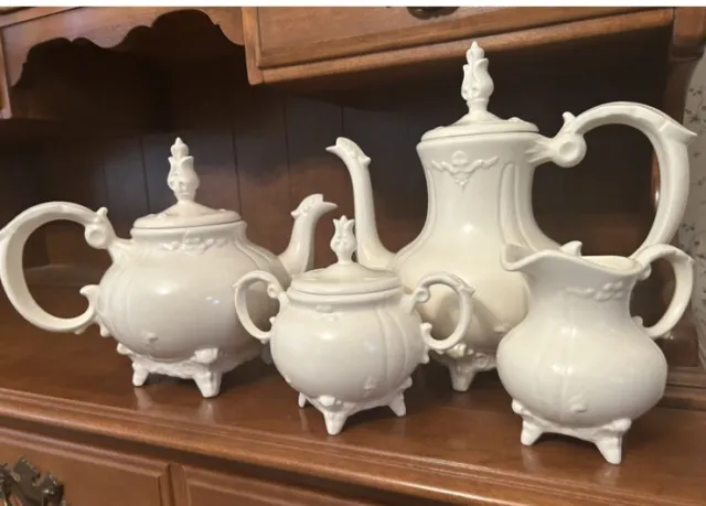 M. H. Vintage Teapot Coffee Sugar Creamer Set Victorian Hollywood Pottery 4PC