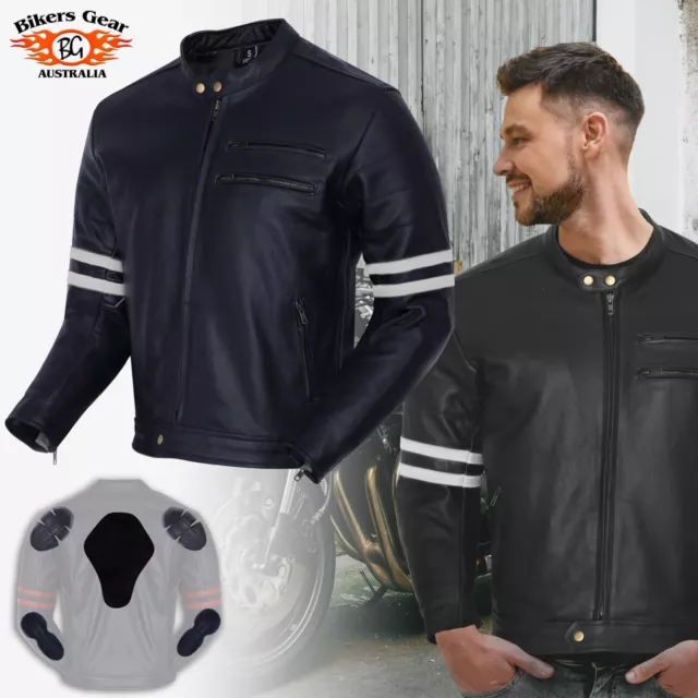 Australian Bikers Gear Men's Retro Vintage Café Racer Motorcycle Leather Jacket