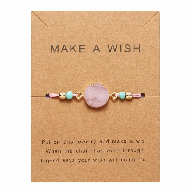 Braided Women Pink Natural Stone Rope Bracelet Bangle Friendship Card Jewelry