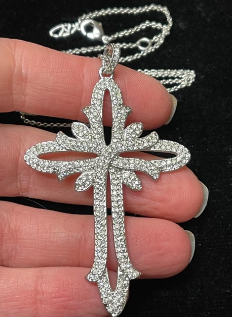 NADRI crystal cross necklace silver tone signed jewelry