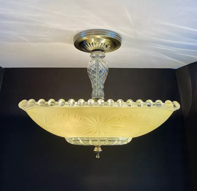 Antique 1930s 40s Art Deco Nouveau Victorian Ceiling Light Fixture RARE Yellow