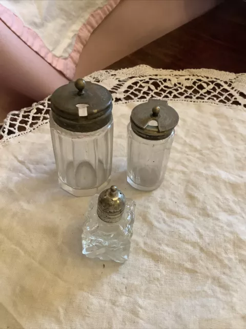 Victorian Glass Three Piece Cruet Epns Topped Jars