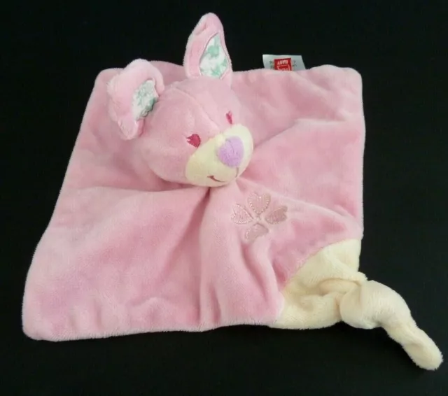 *. Doudou Plat Tex Baby Lapin Souris Chien Rose Blanc Broderie Trefle Etat Neuf*