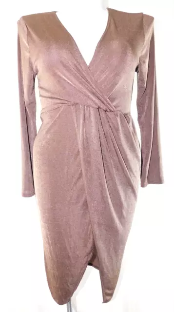 NWT Boo Hoo Plus Mocha Textured Slinky Twist Detail Wrap Midi Dress ~ Size 22