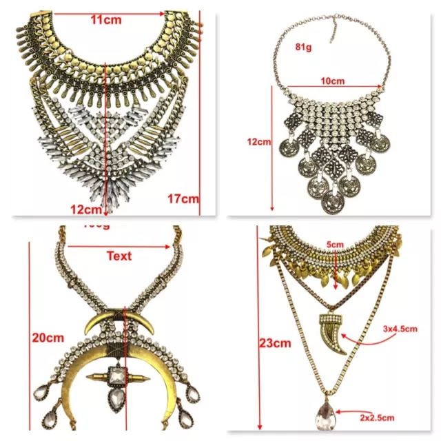 Fashion Vintage Jewelry Crystal Charm Choker Chunky Statement bib Necklace