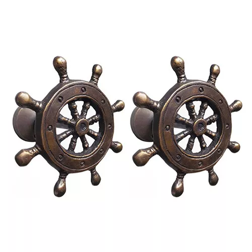 Pair of Boat Steering Wheel anchor Curtain Tie Backs Solid Brass Holdback Wall