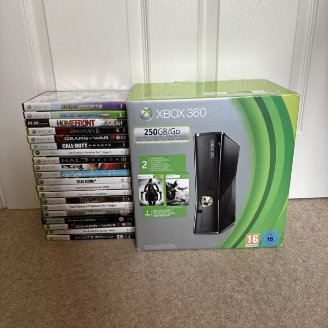 Microsoft Xbox 360 250GB Black Home Console (boxed) With Controller & 20 Games