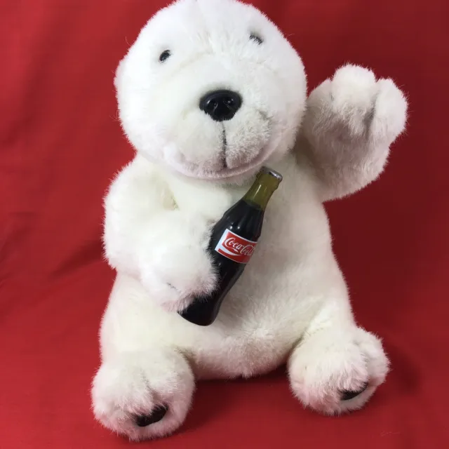 Vintage 1994 Coca-Cola White Polar Bear Plush with Coke Bottle 12”
