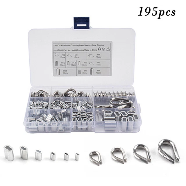 STAINLESS STEEL WIRE Rope Sling Loop and Aluminum Crimping Sleeve Combo ...