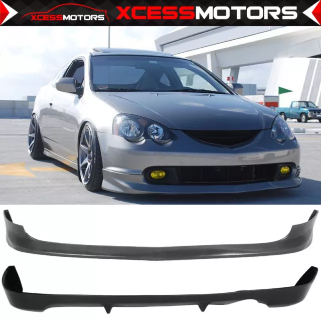 Fits 02-04 Acura RSX Type A Front + Rear Bumper Lip Spoiler Unpainted Black PU