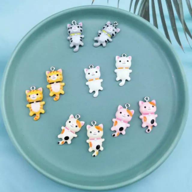 10 Stück Harz Katze Niedlichen Tier Charms Anhänger DIY Ohrring Schmuck Handwef8