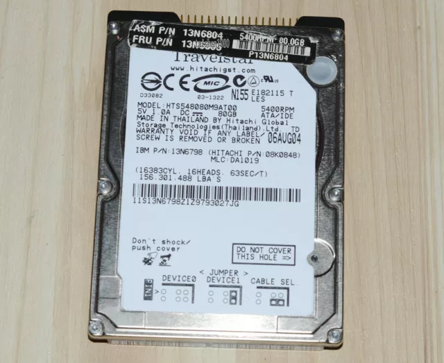 Hitachi Travelstar HTS548080M9AT00 80 GB, 5400 RPM,2.5" Hard Drive/