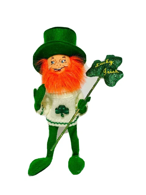Annalee Dolls 2008 St Patrick’s Day Lucky Irish Leprechaun Elf in Sweater, 9"