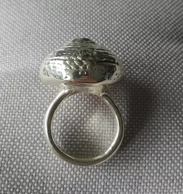 Statement ring silver curved edges linear pattern dome stamped "925 Israel"