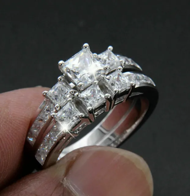 Wedding Bridal Ring 3Ct Princess Cut Lab Created Diamond 14K White Gold Plated