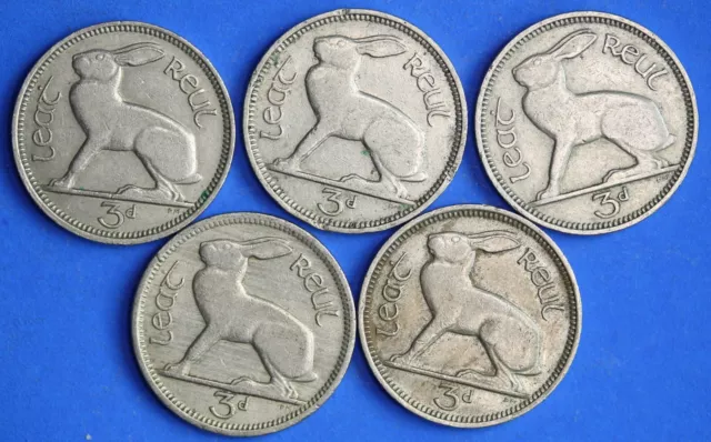 Collection of pre-decimal Irish Threepences 3d, Hare, different dates [29762]