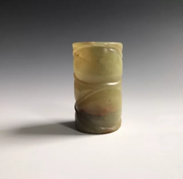 A Chinese Carved Green Stone Brush Pot
