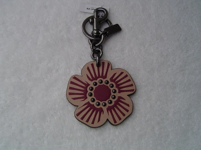 New Authentic Coach Tan Leather Willow Flower Key Chain/Bag Charm #28462